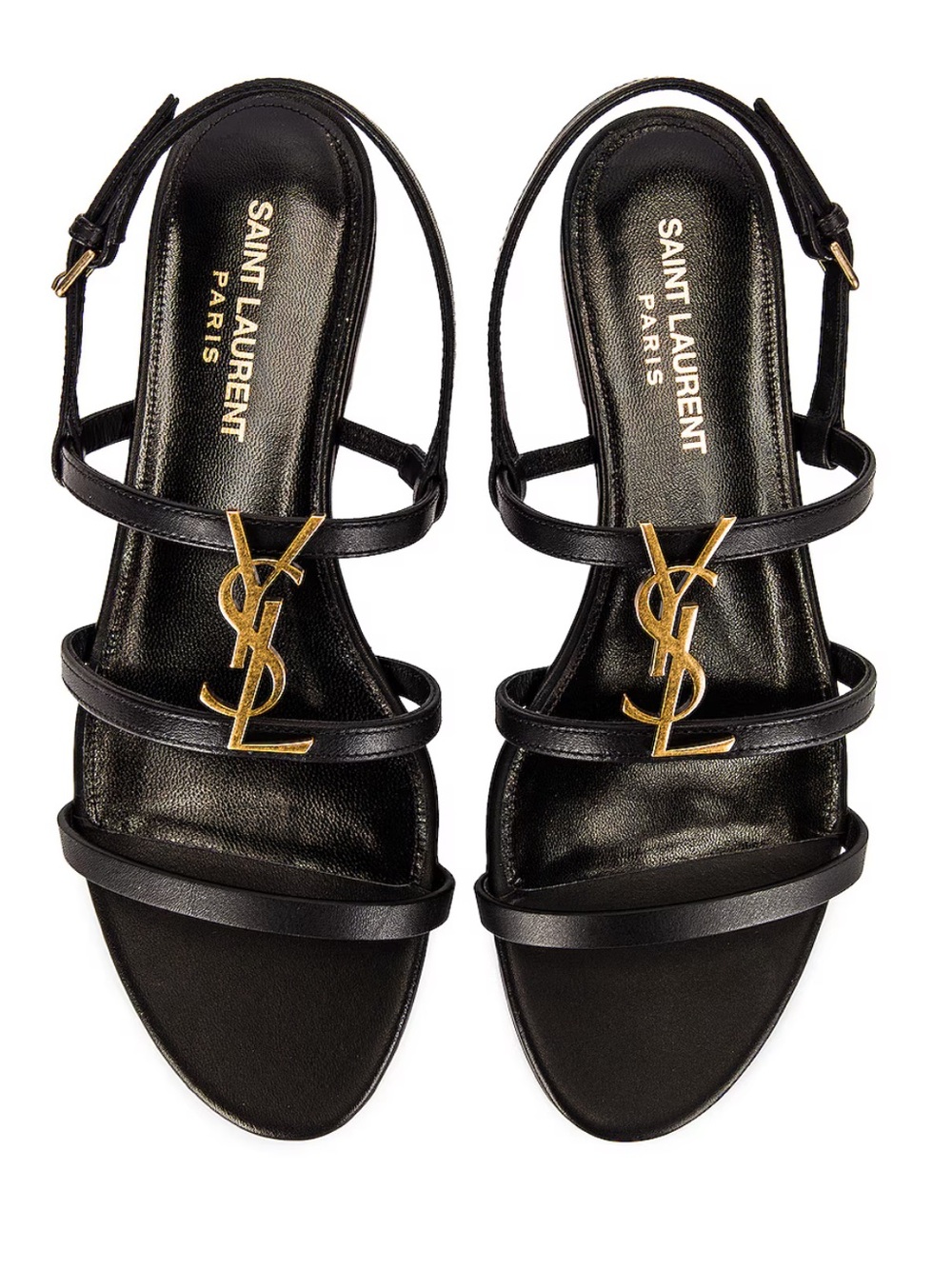 SAINT LAURENT Black Cassandra Leather Flat Sandals